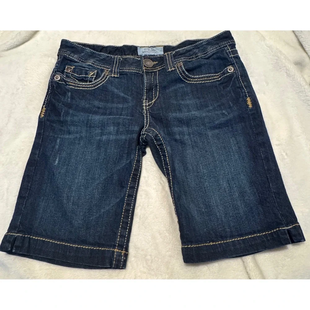Vintage Y2K Aeropostale Flap Pocket Denim Bermuda Shorts Dark Wash Jorts Sz 5/6 - Picture 1 of 7